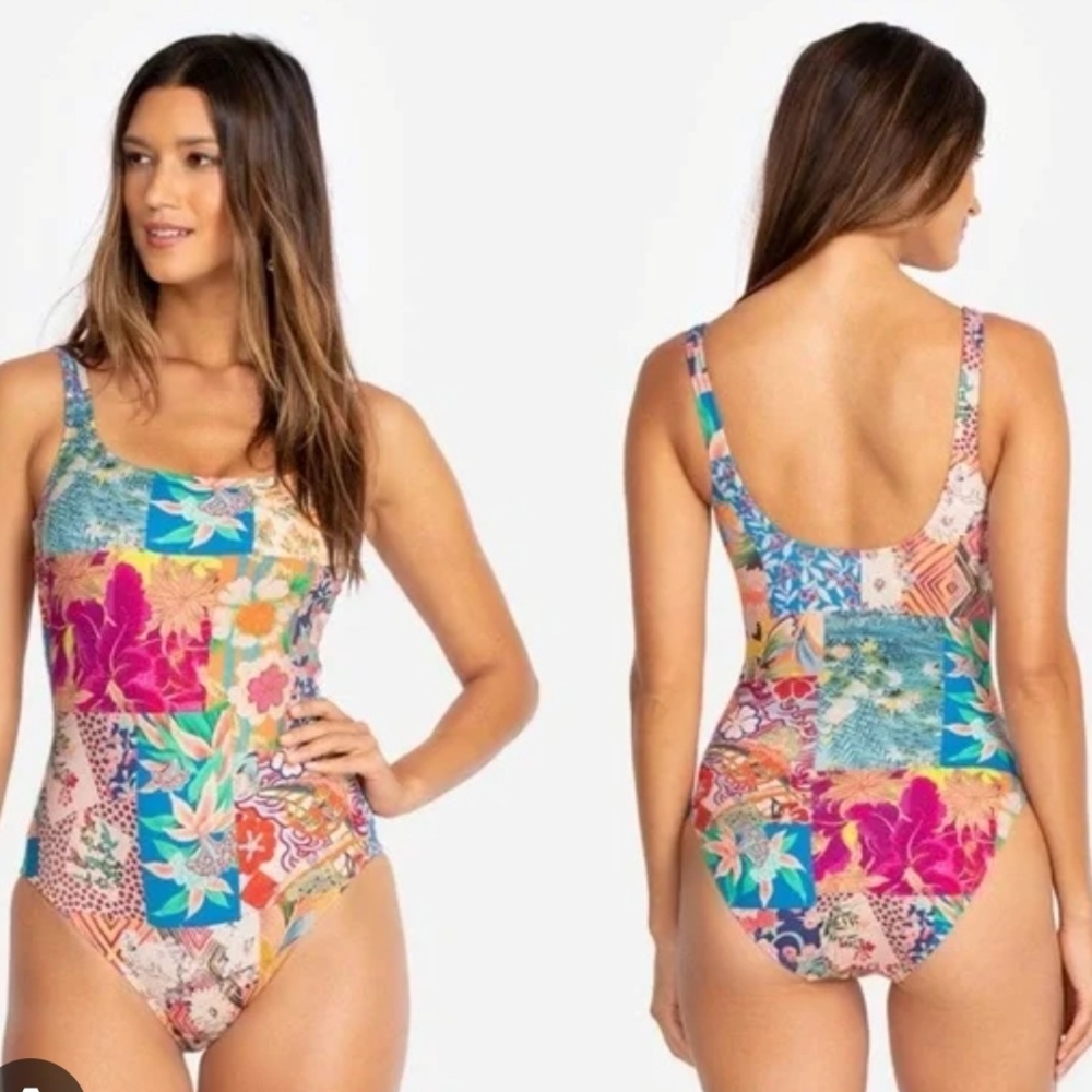 Johnny Was Tropical Blue and Pink One Piece Swimsuit